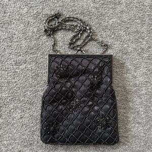 Hillard and Hanson Beaded Purse Small Bag Black Body Vintage 5x7”